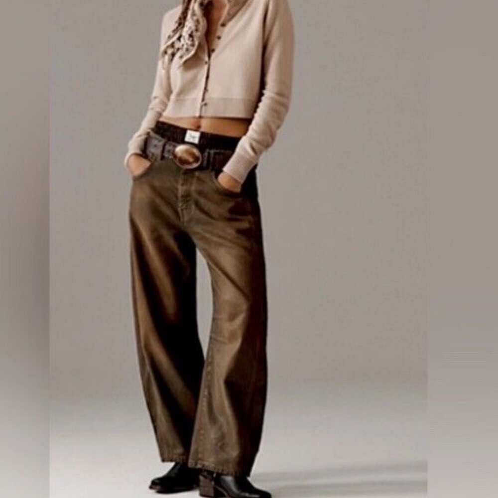Free People We The Free Good Luck Coated Barrel Jeans in New Moon - Picture 3 of 11